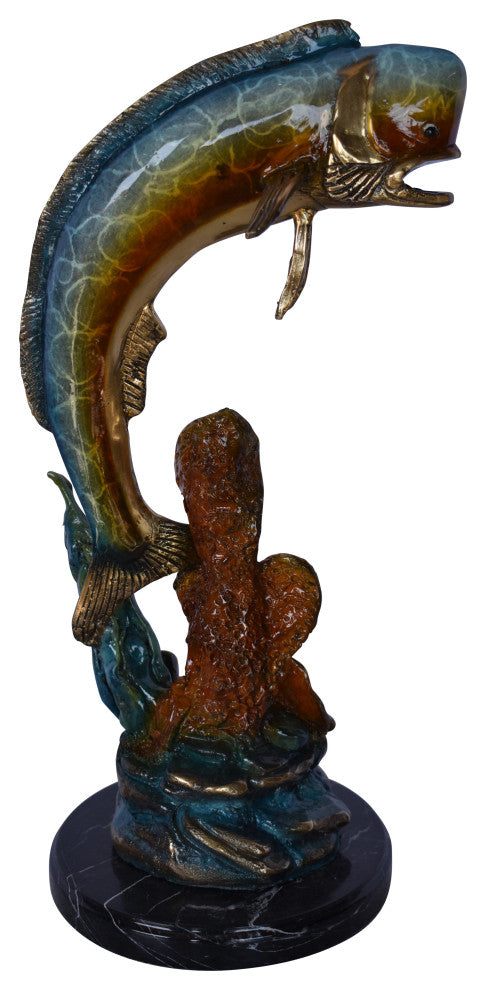 Dorado or Mahi Mahi With Coral Bronze Statue Size: 5"L x 10"W x 19"H