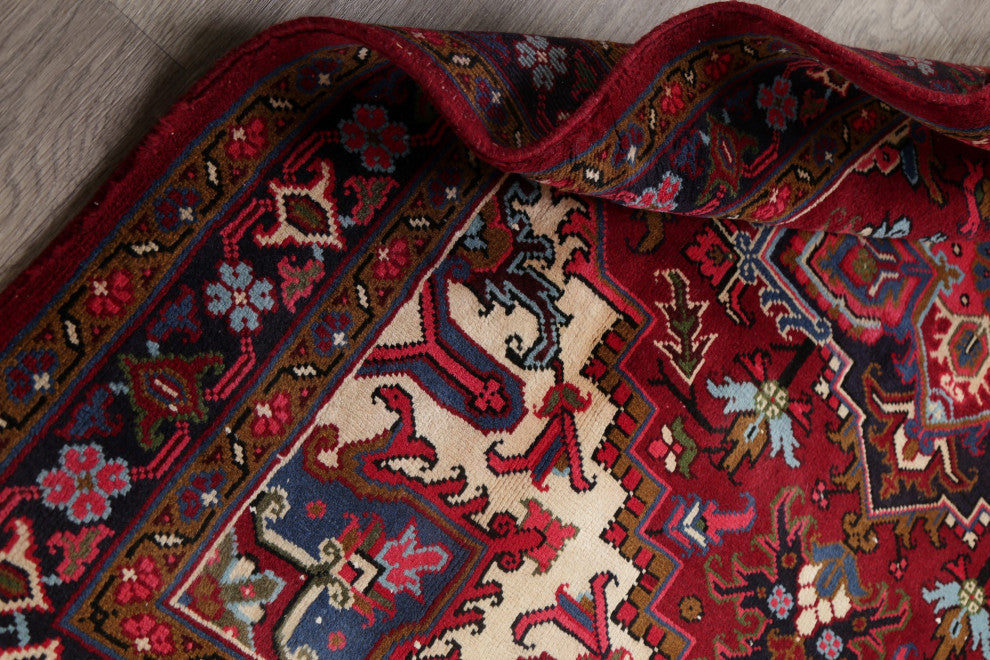 Heriz Oriental Traditional Persian Hand-Knotted Area Rug, Red, 6'5"x5'2