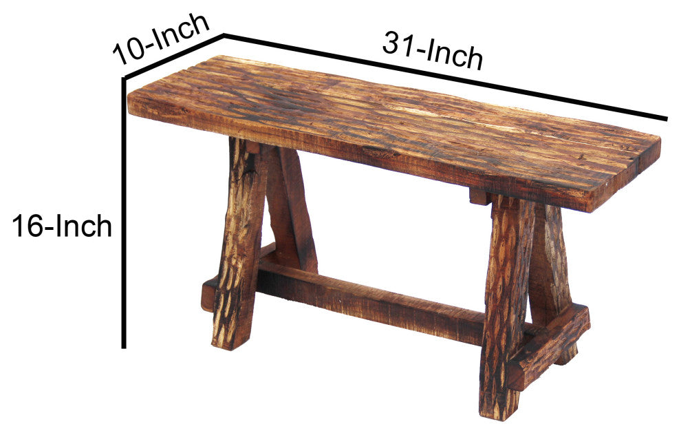 Wooden Garden Patio Bench With Retro Etching Cappuccino Brown