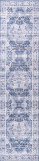 Alanya Ornate Medallion Machine Washable Indoor Area Rug, Navy/Cream, 2 X 8