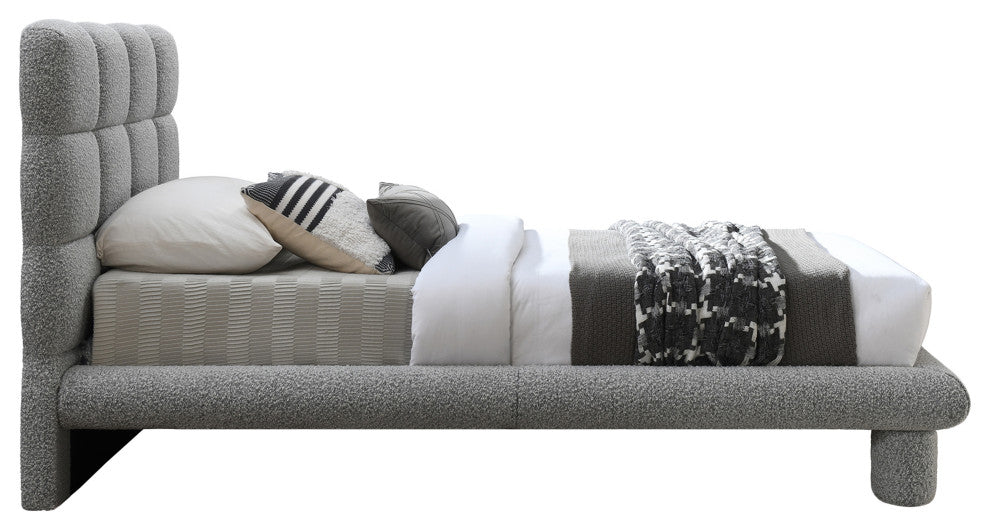 Deco Boucle Fabric Upholstered Full Bed, Gray, Twin