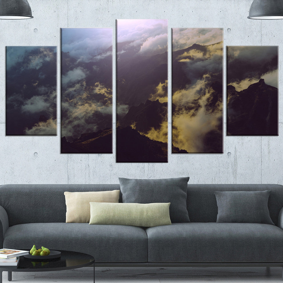 Mountain Above the Clouds View, Landscape Canvas Art Print, 60"x32", 5 Panels