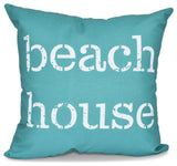 16"x16" Beach House, Word Print Pillow, Teal
