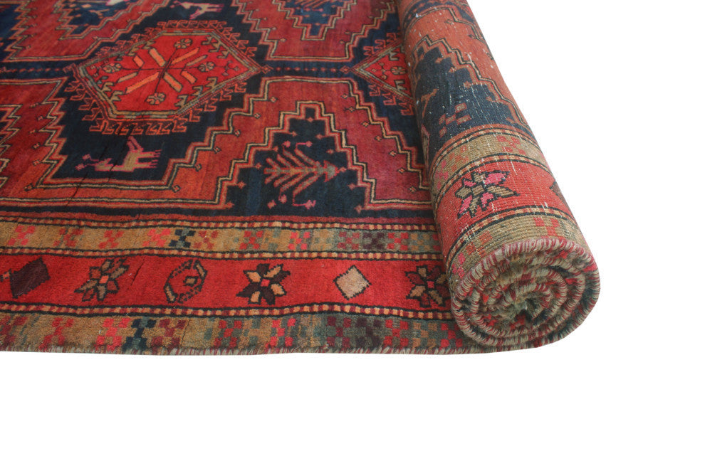 Fine Vintage Distressed Luciana Burgundy/Navy Runner, 4'3x10'9
