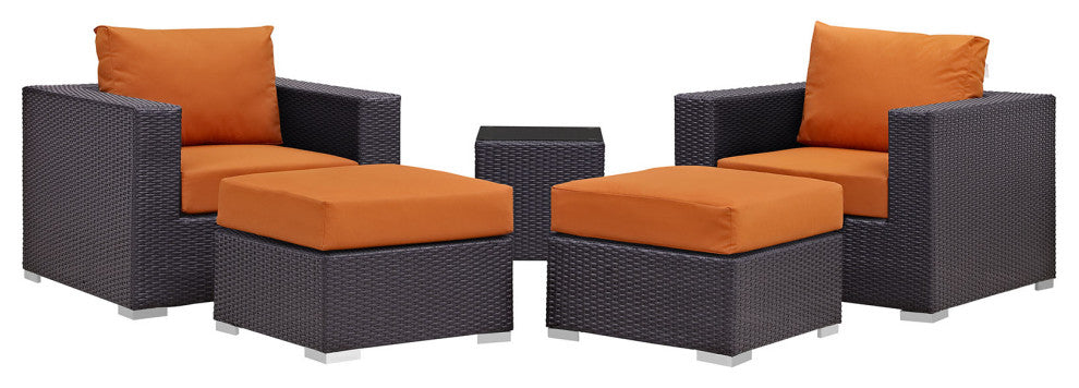 Modway Convene 5 Piece Outdoor Patio Sectional Set, Espresso Orange