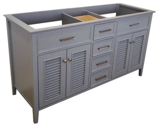 Ariel Kensington 60" Transitional Double Sink Base Cabinet, Gray