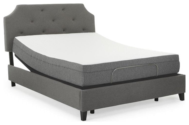 Pemberly Row Modern Fabric/Metal Queen Foam Mattress & 2 Adjustable Bed in White