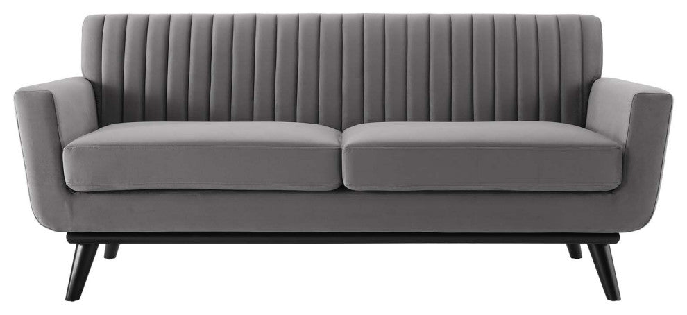 Tufted Loveseat Sofa, Velvet, Gray, Modern, Living Lounge Hotel Hospitality