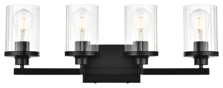 Saanvi Four Light Bath Sconce, Black And Clear