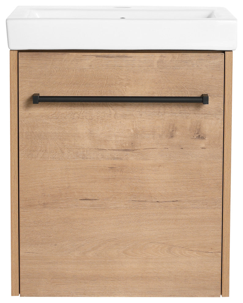 GDF Studio 18" Wall-Mounted Vanity, Ceramic Sink, Imitative Oak
