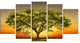 Green Tree against Setting Sun, Trees Canvas Art Print, 60"x32", 5 Panels