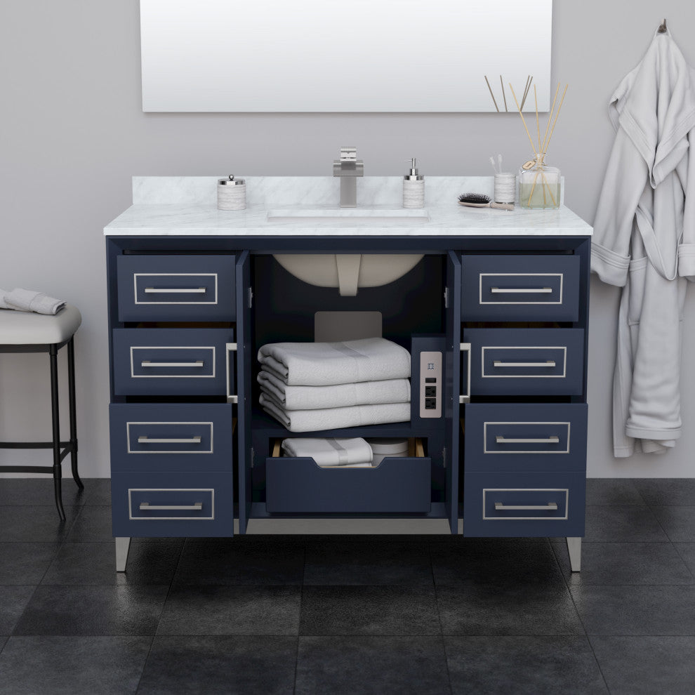 Marlena 48" Dark Blue Single Vanity, Quartz Top, 1-Hole, Nickel Trim