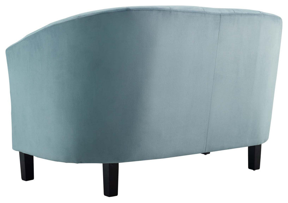 Tufted Armchair and Loveseat Sofa Set, Velvet, Blue, Modern, Lounge Hospitality