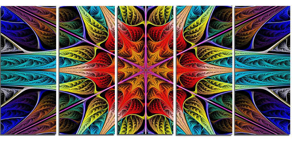 Colorful Fractal Stained Glass, Abstract Canvas Art Print, 60"x28", 5 Panels