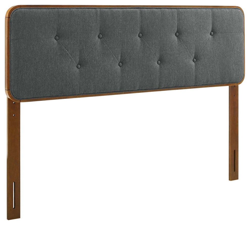 Collins Tufted Queen Fabric and Wood Headboard Walnut Charcoal