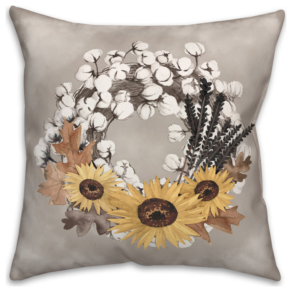 Cotton Harvest Wreath 18x18 Spun Poly Pillow