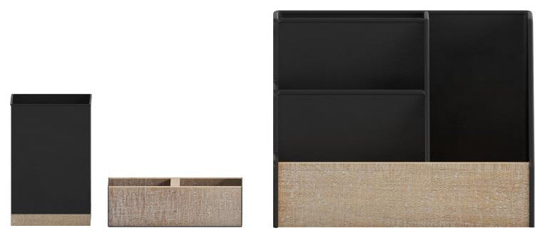 Comerford 3 Piece Metal and Wood Organizer Set, Black