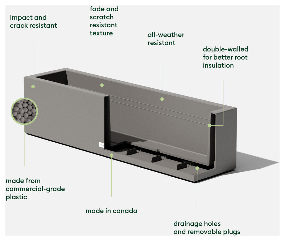 Veradek Block Series Trough 36" Planter, Grey