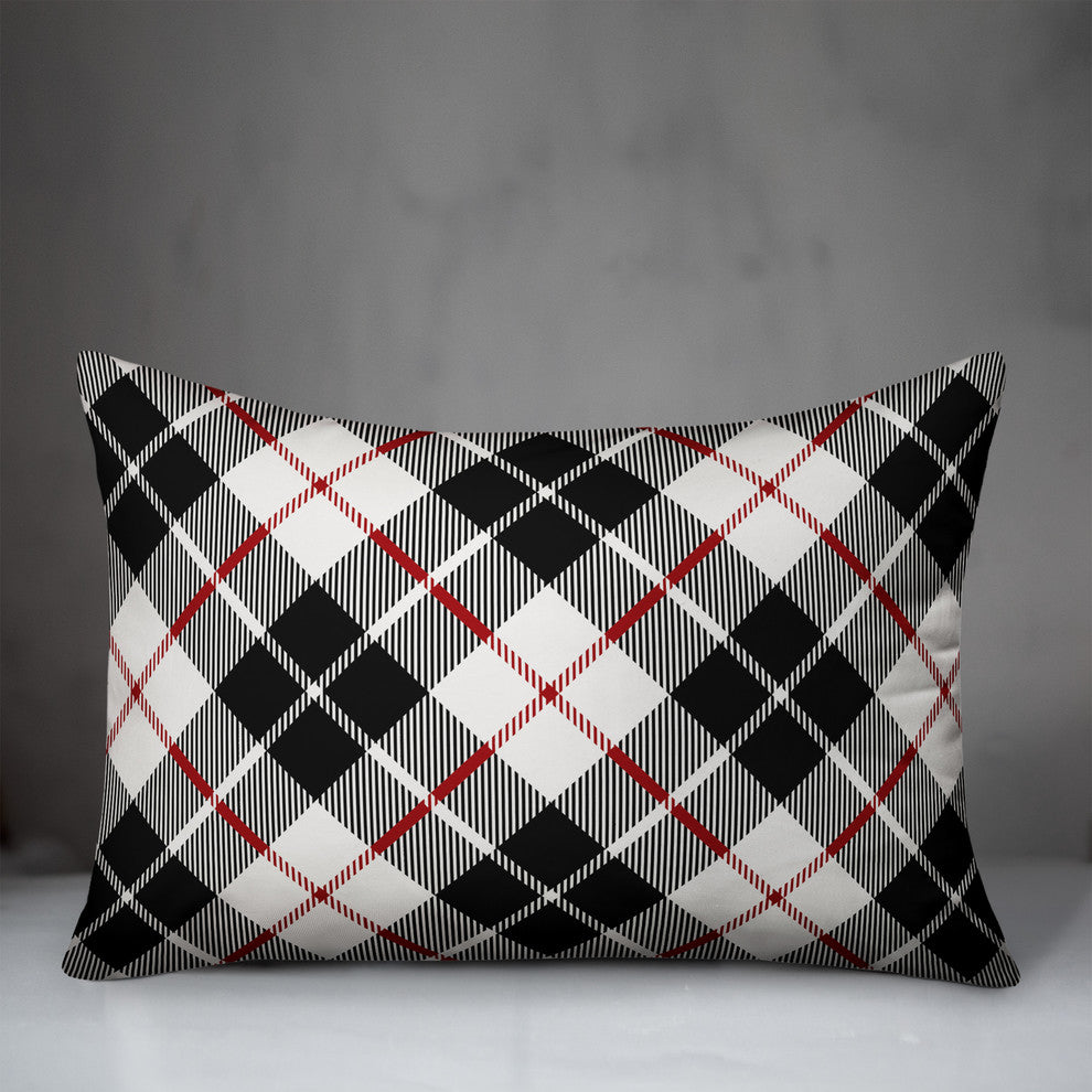 Black and Red Farmhouse Plaid 14"x20" Indoor / Outdoor Throw Pillow