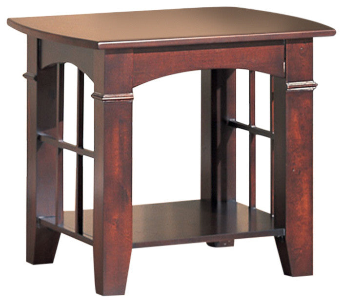 Solid Wooden End Table With Open Bottom Shelf, Cherry Brown
