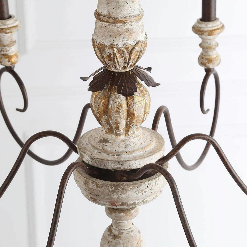 LNC 6-Light French Country Weathered White Wood Chandelier, 31"