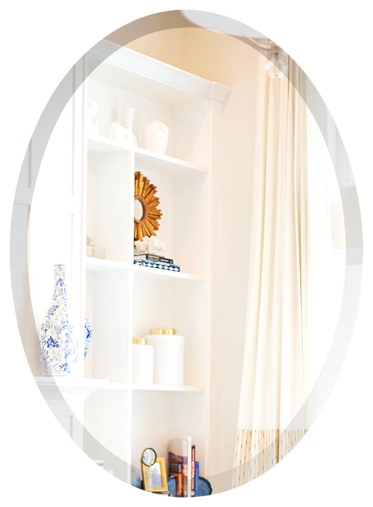 Oval Beveled Frameless Mirror, 18"x24"
