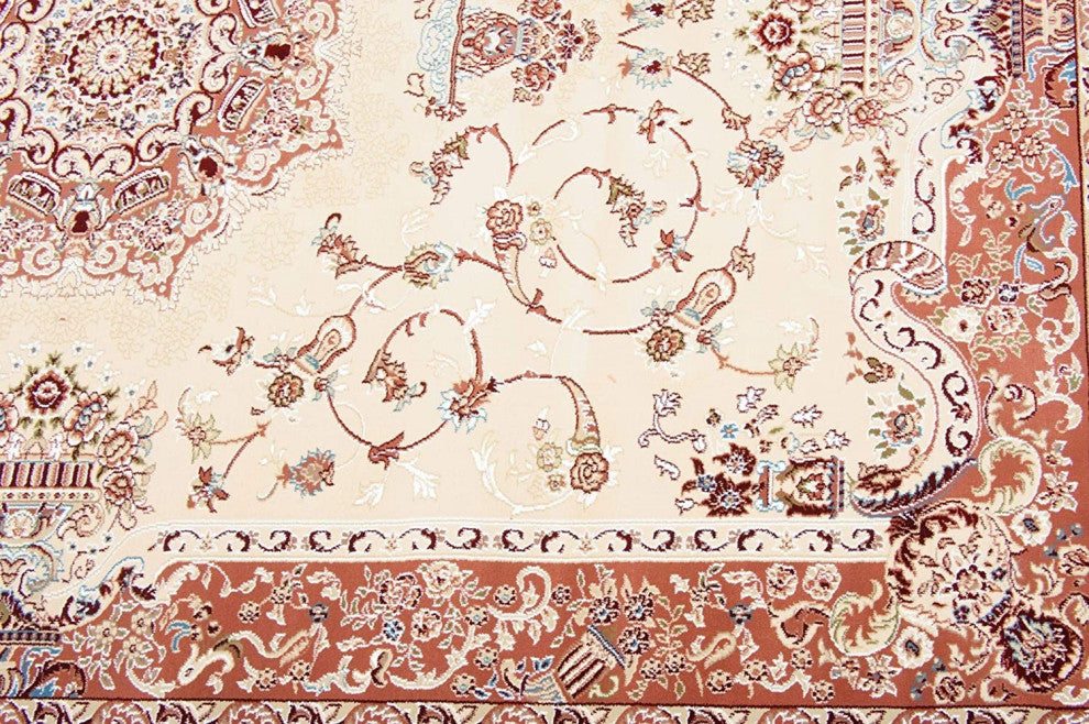 7" Round Cream Rose Traditional Pattern Area Rug