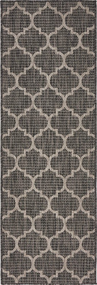 Unique Loom Black Trellis Outdoor 2' 0 x 6' 0 Runner Rug