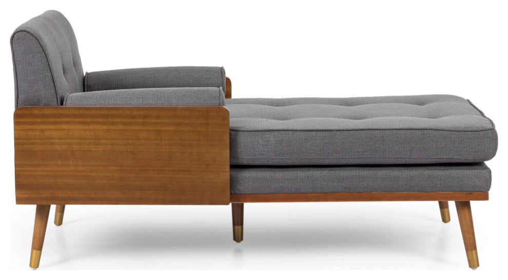 Miles Fabric Chaise Lounge, Gray and Dark Walnut