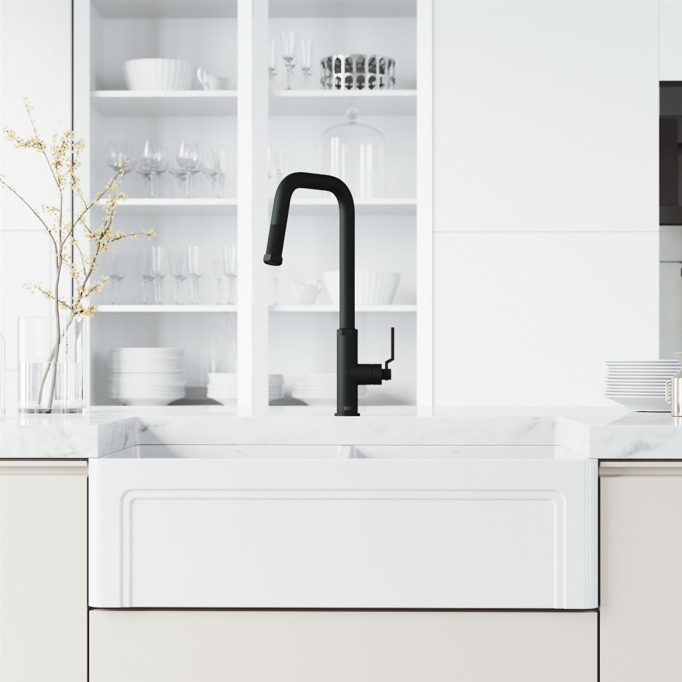 VIGO Hart Angular 18" H Single Handle Pull-Down Kitchen Faucet, Matte Black, Without Extras