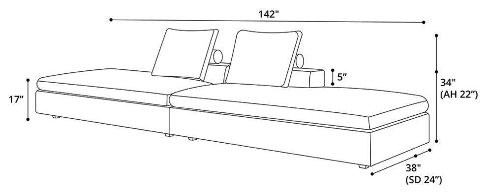 Lucerne Modular Chaise, Ashen Fabric, Ashen Fabric, Set05-2pc