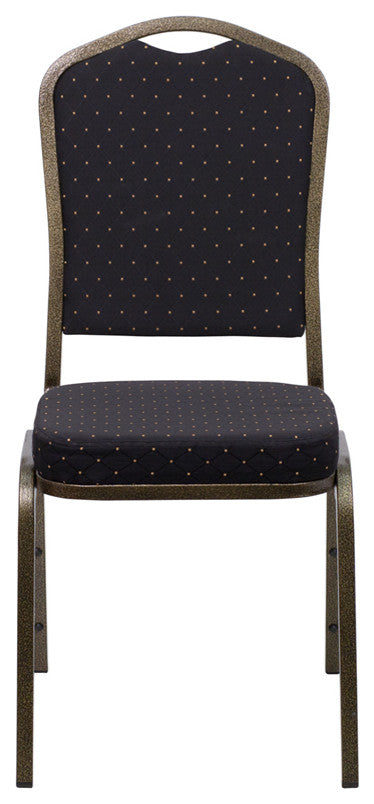 Hercules Series Crown Back Stacking Banquet Chair, Black Patterned, Gold Vein