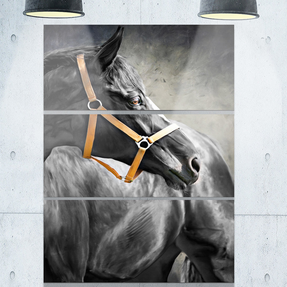 "Black Horse" Glossy Metal Wall Art, 3 Panels, 28"x36"