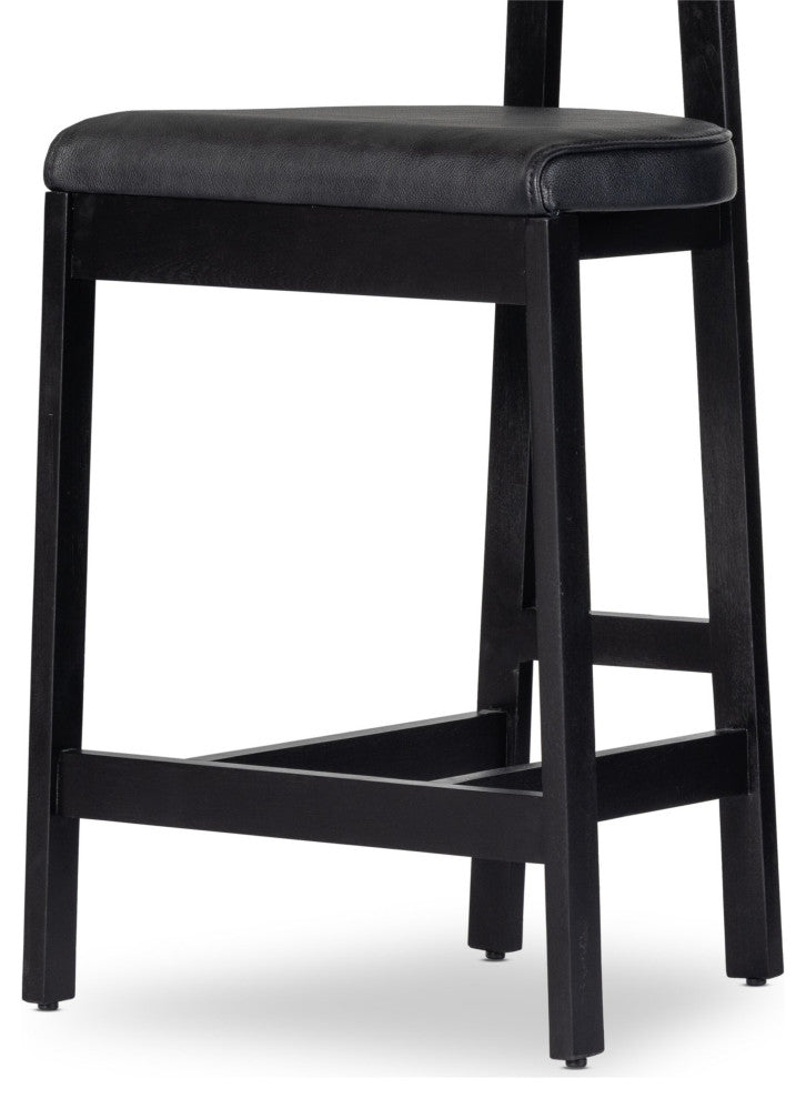 Tex Stool Black Rosa Morada, Black Leather, Counter