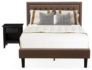 2 Pc Set, 1 Full Platform Bed Brown, Headboard, 1 Wooden Nightstand, Black Legs