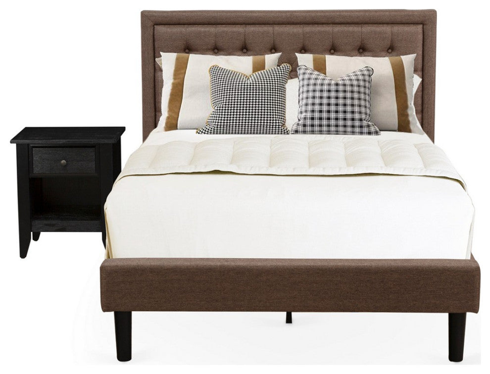 2 Pc Set, 1 Full Platform Bed Brown, Headboard, 1 Wooden Nightstand, Black Legs