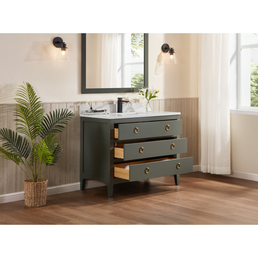 Legion Furniture WS2518 Series Bathroom Sink Vanity, Pewter Green, 42", Artificial Stone Top, Single Sink