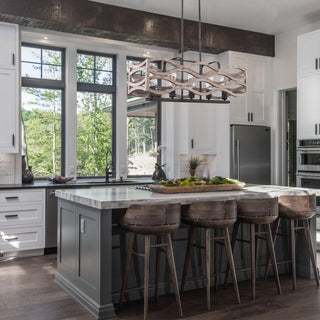 Coastal 5-Light Distressed Wood Chandelier Kitchen Island Pendant Light, Distressed