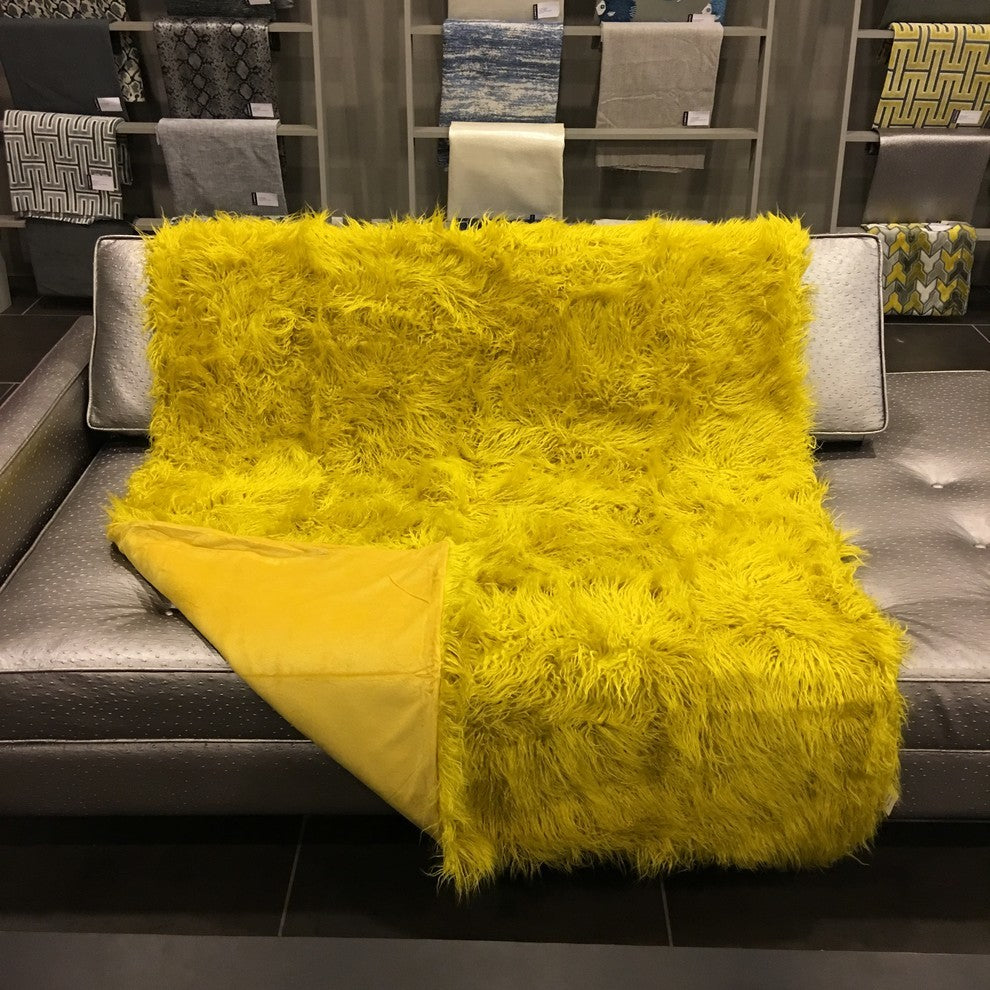 Gigi Luxurious Shaggy Faux Fur Throw Blanket, Curry
