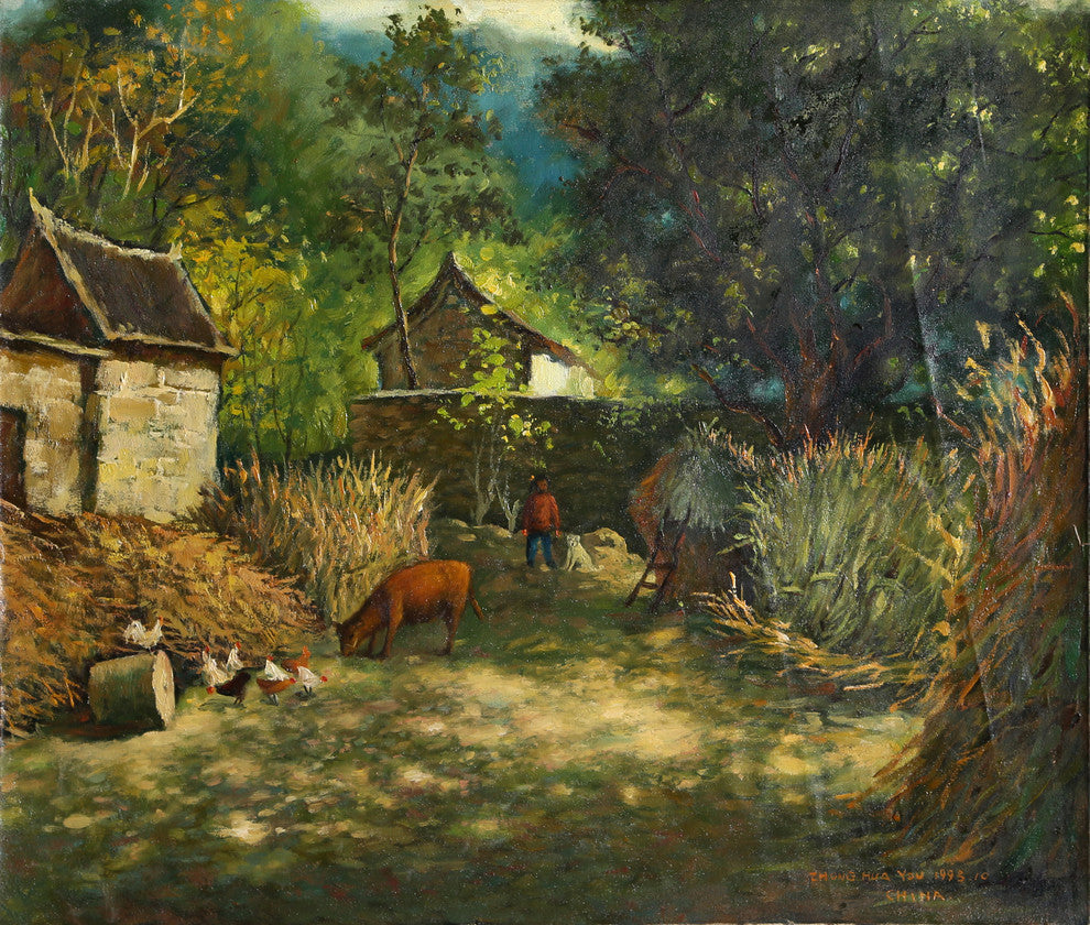 Hua You Zhong "On The Farm" Oil Painting