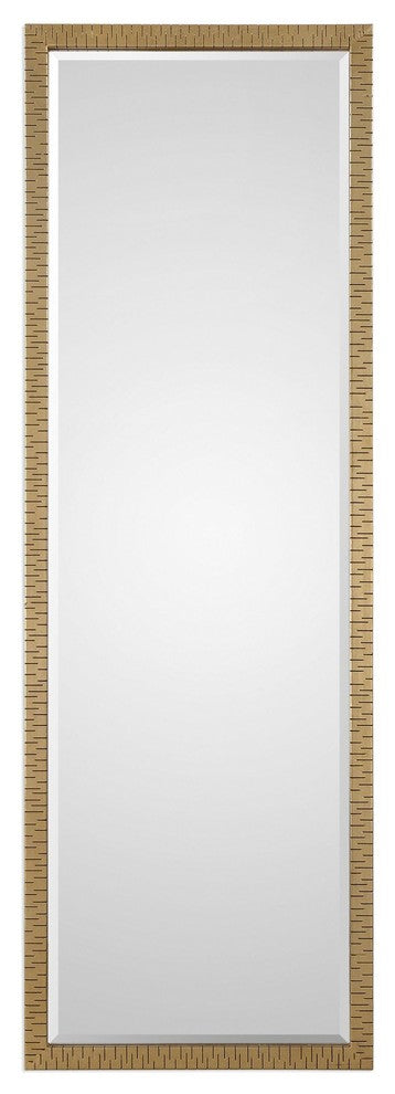 Textured Gold Full Length Wall Mirror, 72" Floor Leaner Stripe Glam