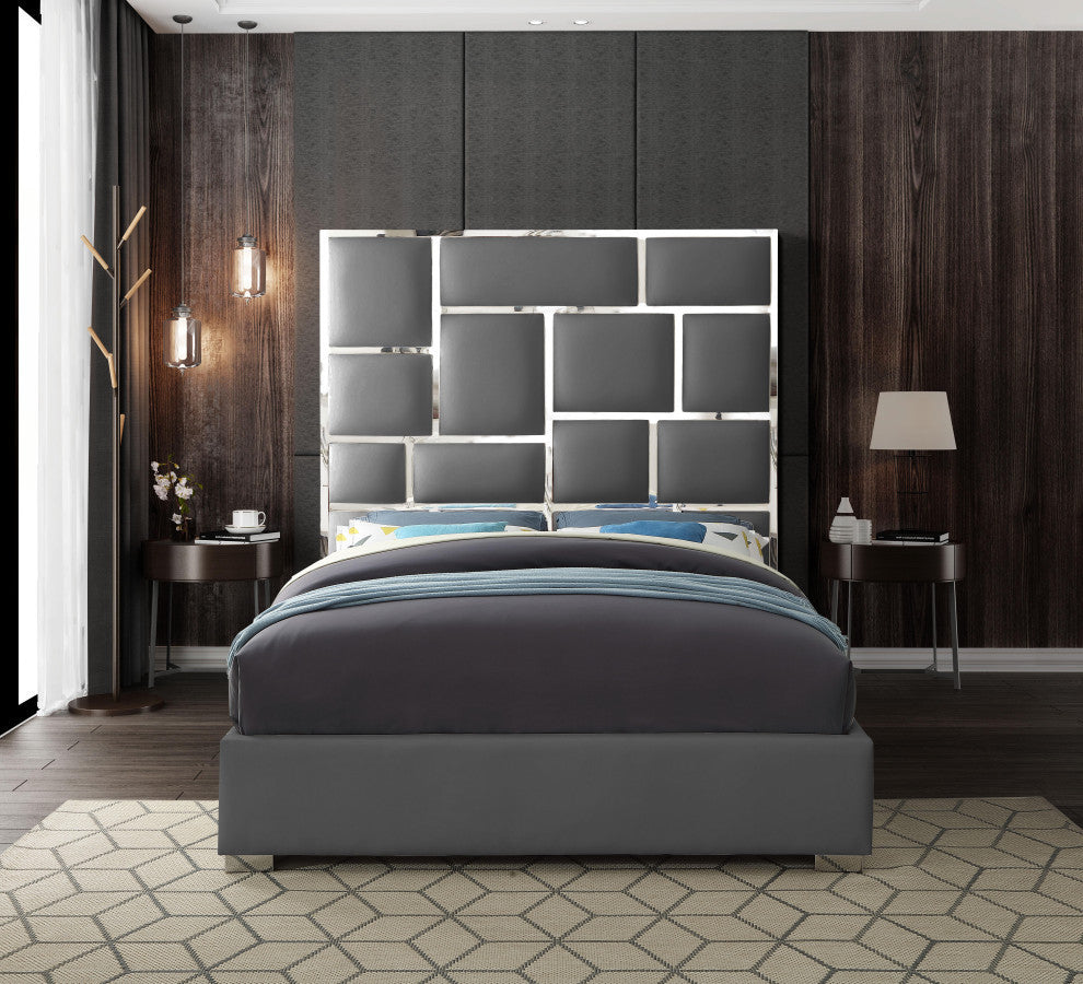 Milan Faux Leather Bed, Gray, Queen