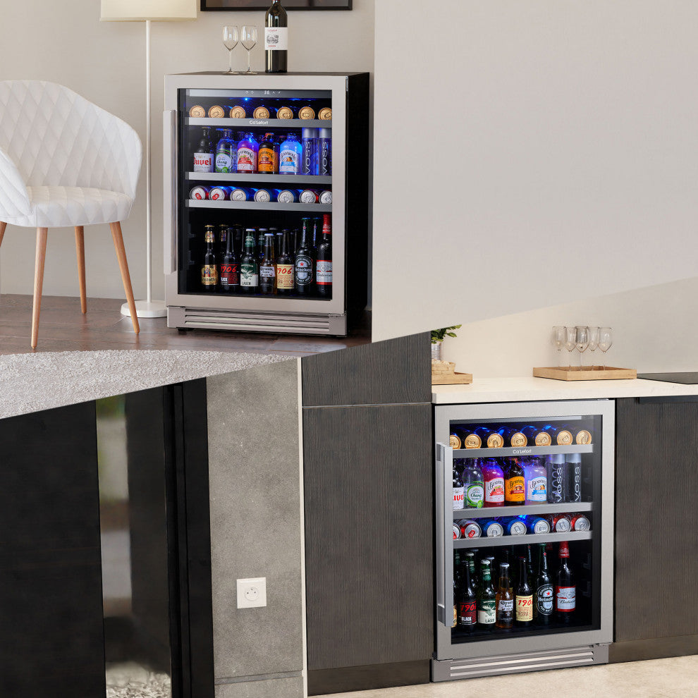 Ca"™Lefort 24" Drink Fridge: 180 Can, LED Lights, Built-In/Freestanding