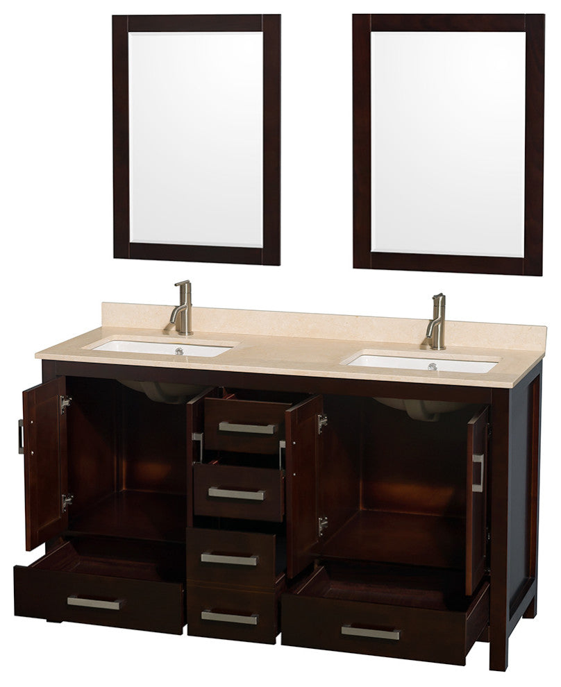 Wyndham WCS141460DESIVUNSM24 Espresso 60 Inch Double Bathroom Vanity