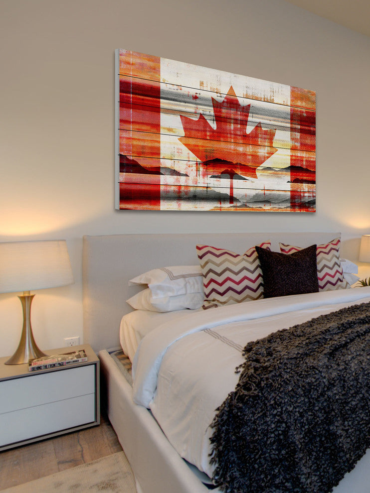 "Canadian Leaf" Print on White Wood, 36"x24"