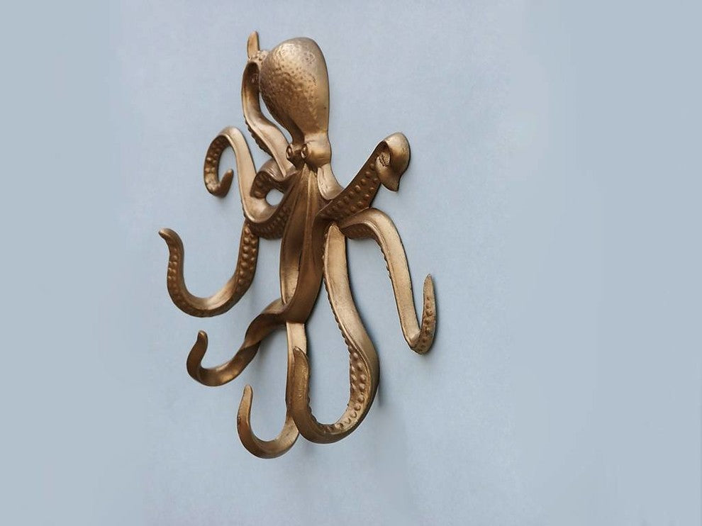 Antique Brass Octopus Hook 11"