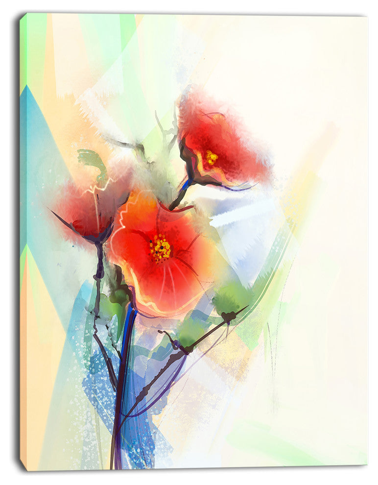 Red Poppy Flowers on Grunge Back, Floral Canvas Art Print, 28"x60"