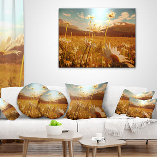 Blooming Chamomiles in Meadow Flower Throw Pillow, 18"x18"