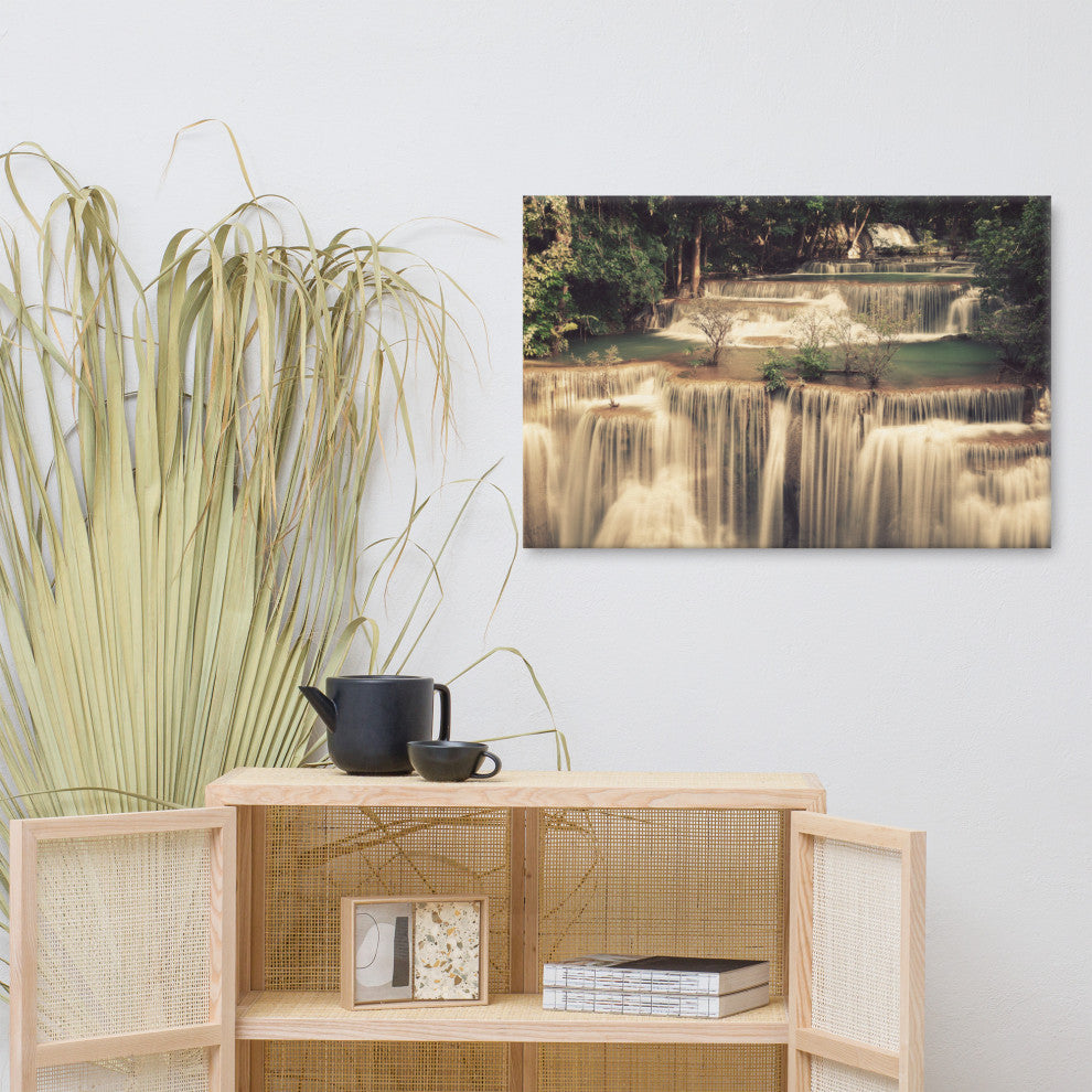 Misty Huay Mae Khamin Waterfall Thailand Landscape Photo Canvas Wall Art Prints, 24" X 36"