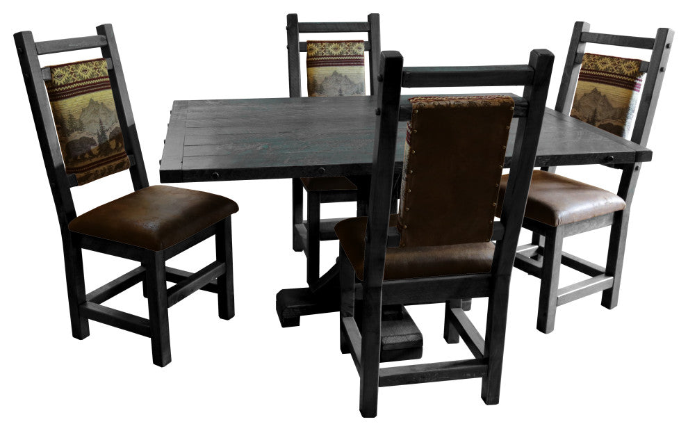 Barnwood Style Timber Peg Pedestal Dining Set, Smokey Gray, 36" X 60", Bear Run and Palomino Tobacco